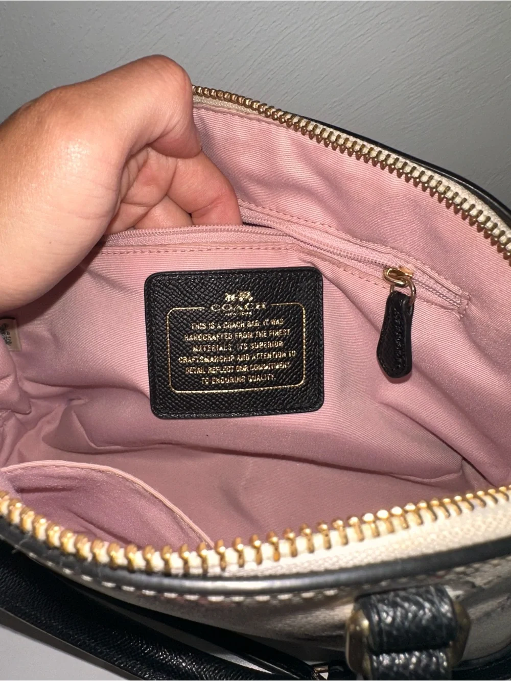 Coach Pink Floral Dome Satchel with Black Trim and Gold Hardware